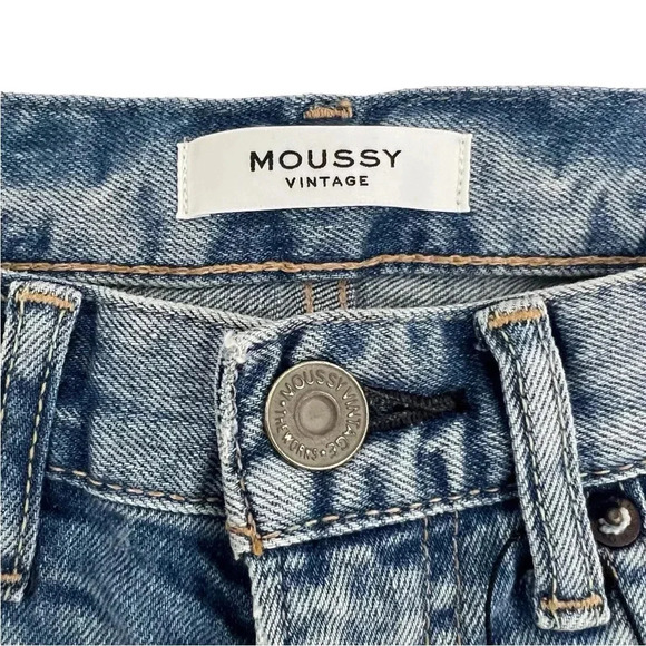 Moussy Vintage Tapered Distressed Jeans Light Blue Denim Ankle Raw hem Size 25 - Picture 4 of 10